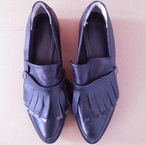 TIBI Esmae Keltie Fringe Leather Loafer Oxford Chunky Platform Shoes